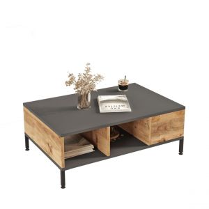 Table basse avec rangement Ginny Anthracite et Ch&ecirc;ne clair