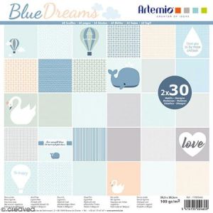 Artémio Bloc de 60 feuilles de papier scrapbooking 30x30 cm "Blue Dreams" d'
