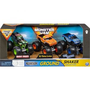Spin Master Jouets Grand Coffret pour : 3 véhicules el Toro Loco Blue Thunder Grave Digger - Voiture Miniature Bleue et Orange Noir Collection Shaker