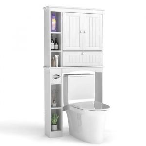 Costway Meuble Wc Au-Dessus Des Toilettes Avec 2 Portes, Étagère Réglable Et Barre Inférieure, Pour Salle De Bain, 80 X 21 X 165 Cm