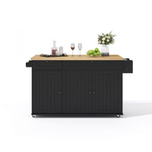 Îlot de cuisine 137 x 70 x 89.5 cm-Buffet amovible-Avec plateau de table pliable-Noir