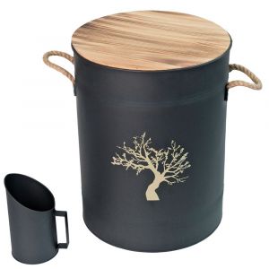 Réservoir à granulés acier noir 51 L - Ø 37 x H 48 cm - Avec tamis et pelle