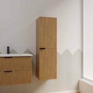 Aurlane Colonne fa&ccedil;ade ondulee 35x30x120 cm - 2 portes en mdf decor bois - milo