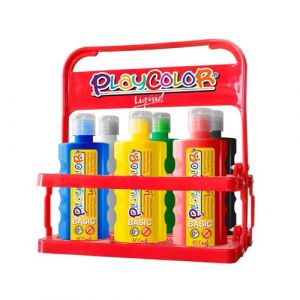 Instant Lot de 6 Peinture Gouache Liquide Playcolor Basic 500ml + Casier de Rangement - 19471