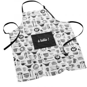 Douceur d'intérieur, Tablier avec Poche (60 x 84 cm) Kitchen, Coton Imprimé Brodé