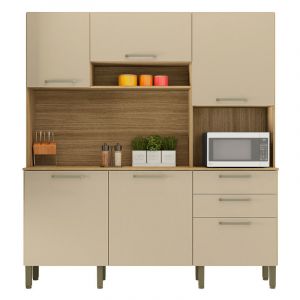 Beaux Meubles Pas Chers - Buffet de Cuisine 6 Portes 2 Tiroirs Ch&ecirc;ne et Vanille l 180.2 h 198 p 38.8 cm - Beige