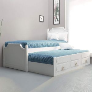 Clemence - Lit gigogne 90 x 190 cm avec tiroirs en bois blanc - Blanc