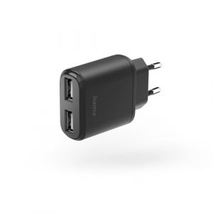 Hama Chargeur Secteur USB (Bloc Secteur 2 Ports USB, 5V/2.4A, Adaptateur Secteur Universel, Chargeur Replacement pour iPhone 11 XR X XS Max 8 7 6 6S Plus 5S, Samsung Galaxy/Note, Pad, Xiaomi) Noir