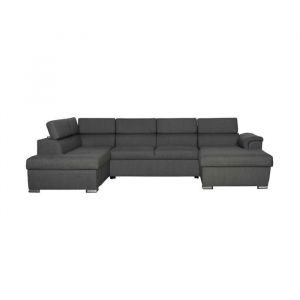 Loungitude Canap&eacute; Panoramique 6 places Convertible PAOLA en Tissu - Gris fonc&eacute; - Angle Gauche