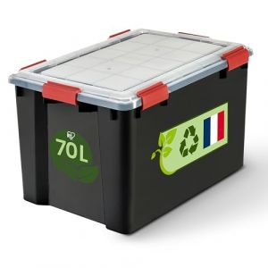Iris Ohyama Boite Rangement Herm&eacute;tique Plastique, 70L, Noir, Couvercle, Joint Etanche, Clips de Fermeture, Empilable, pour Exterieur, Garage, Vetement, Anti Poussiere, Sans BPA, WSB-70