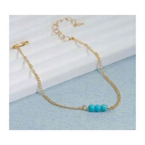 Bracelet Dor&eacute; Pour Femmes En Cuivre Orn&eacute; De Perles Turquoise 18-23cm