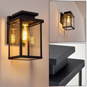 Hofstein Applique d'ext&eacute;rieur Tieva en m&eacute;tal noir & verre, applique murale cubique cr&eacute;ant un &eacute;l&eacute;gant jeu de lumi&egrave;re au mur, lanterne pour 1 ampoule E27 max. 60 Watt, compatible ampoules LED