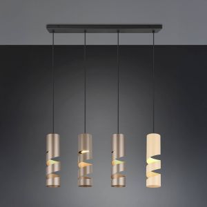 Trio Leuchten Suspension STREAM 364000417, Métal Noir mat, Abat-jour Coffee/Taupe/Beige, excl. 4x GU10