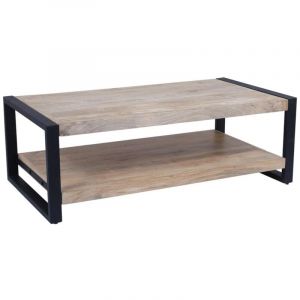 Vente-unique - Table basse avec double plateau en bois de manguier et métal - Naturel et noir - harlem ii