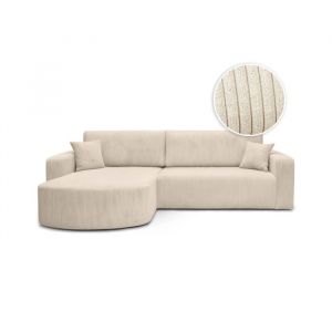 Loungitude Canap&eacute; d'angle r&eacute;versible 4 places en velours c&ocirc;tel&eacute; - Beige