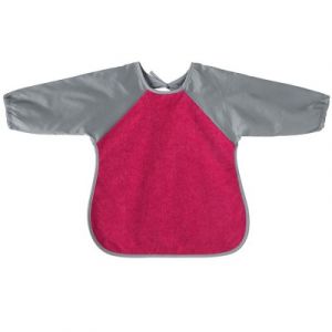 Babycalin Bavoir tablier à manches rose et gris