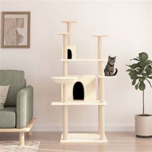 VidaXL Arbre &agrave; chat avec griffoirs en sisal Cr&egrave;me 166 cm