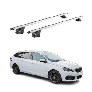 Omac Barres de toit transversales pour Peugeot 308 SW 2014-2021 Alu Gris 2 pi&egrave;ces ABE