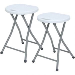 Lot 2 Tabourets Pliants en Résine et Acier 31x45cm Blanc 7house