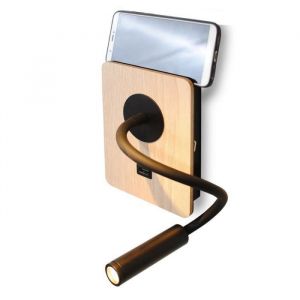 Alpinaluz Applique Murale avec Spot Flexible LED 3W Noir pour Lecture avec Port USB - Effet Bois - Interrupteur