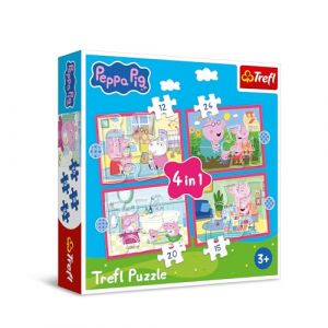 Trefl Peppa Pig, Peppa Aime Les Aventures - Puzzle 4 en 1, 4 Puzzles, 12 &agrave; 24 pi&egrave;ces - Puzzles color&eacute;s avec des Personnages de Dessins anim&eacute;s, pour Le Plaisir des Enfants &agrave; partir de 3 Ans