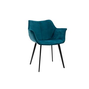 Miliboo Chaise design en velours bleu p&eacute;trole et pieds m&eacute;tal noir VOLO