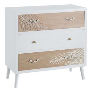 Image de Natacha.b Commode en bois blanc 3 tiroirs avec motif sculpté - collection shabby