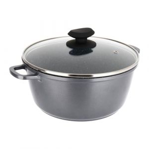 Sitram 714222 Faitout Fonte Aluminium Int&eacute;rieur effet Pierre &Oslash;24cm H11cm - Rev&ecirc;tement anti-adh&eacute;sif 2 couches sans PFOA, Couvercle Vapeur en Verre, Poign&eacute;es fonte d'aluminium - Tous feux dont induction