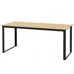 Outsunny Garden Table 175x78 cm - Table de salle à manger résistante aux intempéries pour 6 personnes - avec plateau aspect bois et structure en métal recouvert de poudre - entretien réduit - Teck/Noir