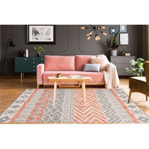 Arte Espina Paris Prix - Tapis Effet 3d &agrave; Poils Courts ethnie Gris & Orange 80 X 150 Cm