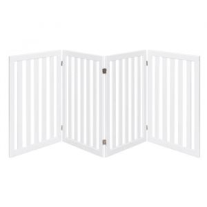 COSTWAY Barrière Autoportante pour Chien 4 Panneaux en Bois Charnières Métalliques à 360° Antidérapants pour Maison Escaliers Blanc