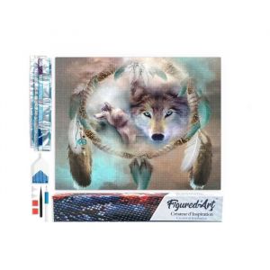 Broderie diamant : Loups et Plumes - sans chassis en bois