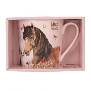 Depesche 13559 Miss Melody Dusty Rose - Tasse en rose, avec motif de chevaux, motif floral et proverbe, tasse en porcelaine avec anse, contenance env. 300 ml