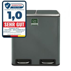 Casa Pura - Poubelle de cuisine Félix, Anthracite, 2 compartiments de 15 Litres (30 Litres)