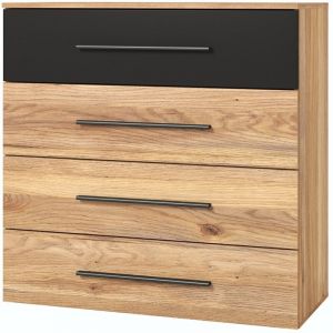 Commode design 4 grands tiroirs. Collection eos coloris chêne clair et noir