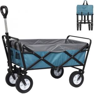 Image de EUGAD Chariot de Transport pour Jardin, Max. 80kg, Chariot Pliable à 4 Roues, Tissu Oxford, Bleu+Gris