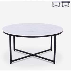 Ahd Amazing Home Design - Table basse ronde 80 cm en m&eacute;tal et effet marbre salon Sulley - Blanc