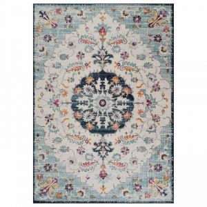 Tapis d'orient 120x170 Bleu Écru poils ras soignés.