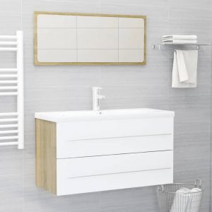 VidaXL Ensemble de meubles de bain 2 pcs Blanc/chêne sonoma