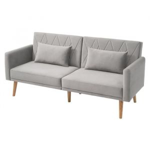 Canap&eacute; Convertible en tissu velours, canape 2 Places,avec fonction couchage,Petit canap&eacute;,180x75x82cm,Gris