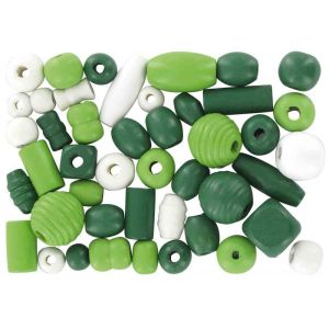 Perles en bois 0,5 &agrave; 2cm assortiment vert 60 pi&egrave;ces