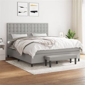 VidaXL Sommier à Lattes de Lit avec Matelas, Lit Rembourré, Lit Double, Lit Adulte de Chambre à Coucher Intérieur, Moderne, Gris Clair 160x200cm Tissu