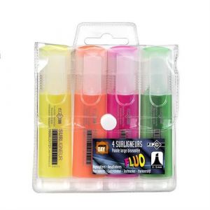 Pochette de 4 surligneurs WONDAY fluo pointe large biseautée