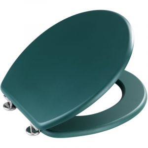 Wenko Siège WC Prima vert foncé à finition mate, style rétro, abattant WC et butoir mural & fixation en acier inoxydable, compatible avec réservoir, lunette pour toilettes en MDF, 37 x 41 cm