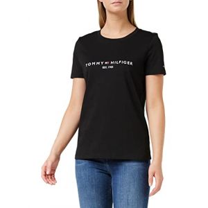 Tommy Hilfiger Heritage Hilfiger C-NK Reg Tee Hauts en Maille S/S, Black, M Femme