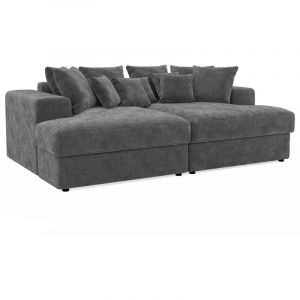 Collins - canapé droit 4 places avec double méridienne - assise profonde - en velours texturé - gris