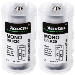 Adaptateur universel Mono D en pack de 2 pour 1 ou 2 piles Mignon, AA, LR6, FR6 ou accus