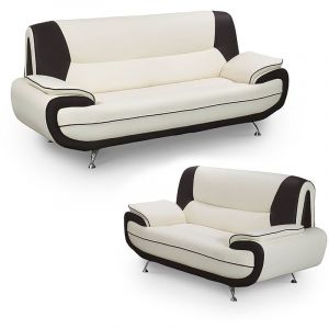 Muza - Ensemble canapé design en simili cuir blanc et noir - Blanc