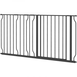 Barrière de sécurité animaux - longueur réglable dim. 75-145 cm - porte double verrouillage, ouverture double sens -sans perçage - acier ABS noir
