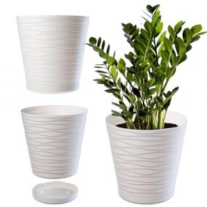 Pot de Fleurs - KADAX - 15 cm - Plastique - Ecru - Rond avec Soucoupe